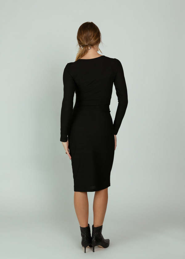 Ruched Knit Midi Dress in Black | SMYTHE XS Ruched Knit Midi Dress in Black | SMYTHE XS