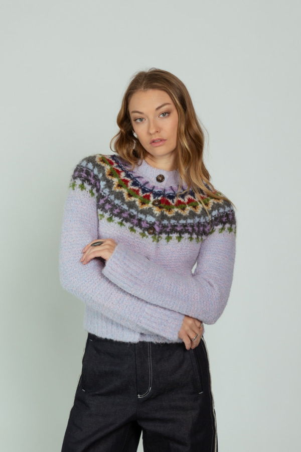 Smythe Fair Isle Cardigan - Lilac