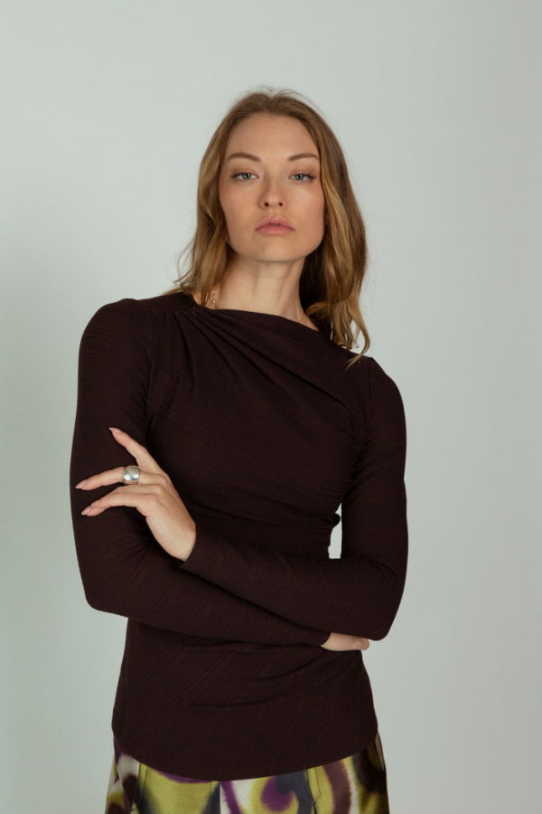 Smythe Ruched Knit Top - Prune