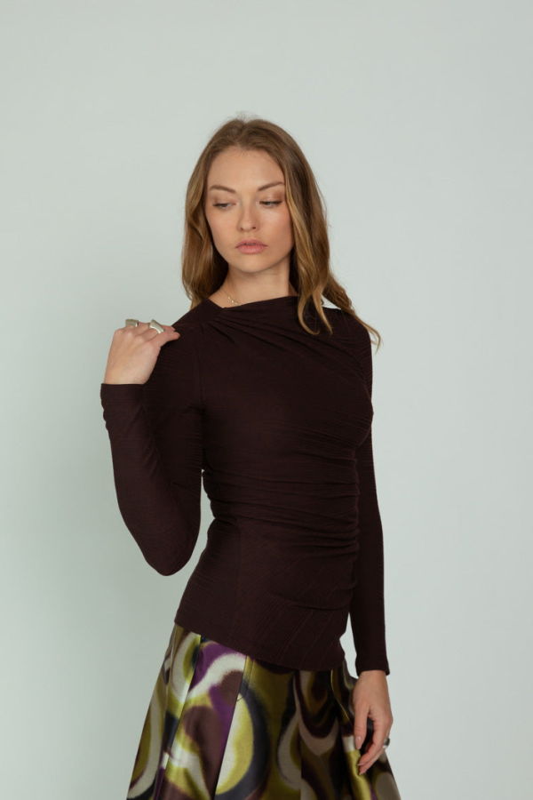 Smythe Ruched Knit Top - Prune