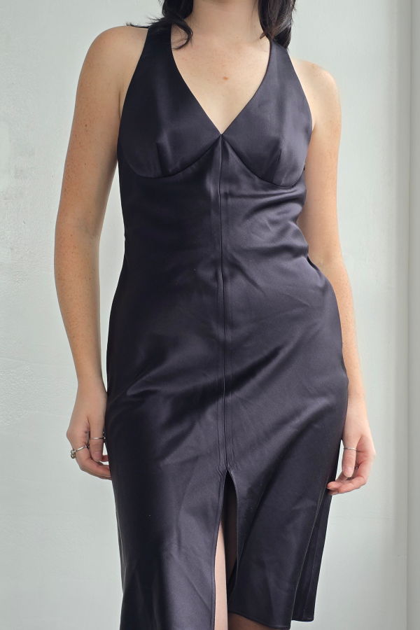 Vintage Giorgio Armani Silk Satin Cocktail Dress - Black