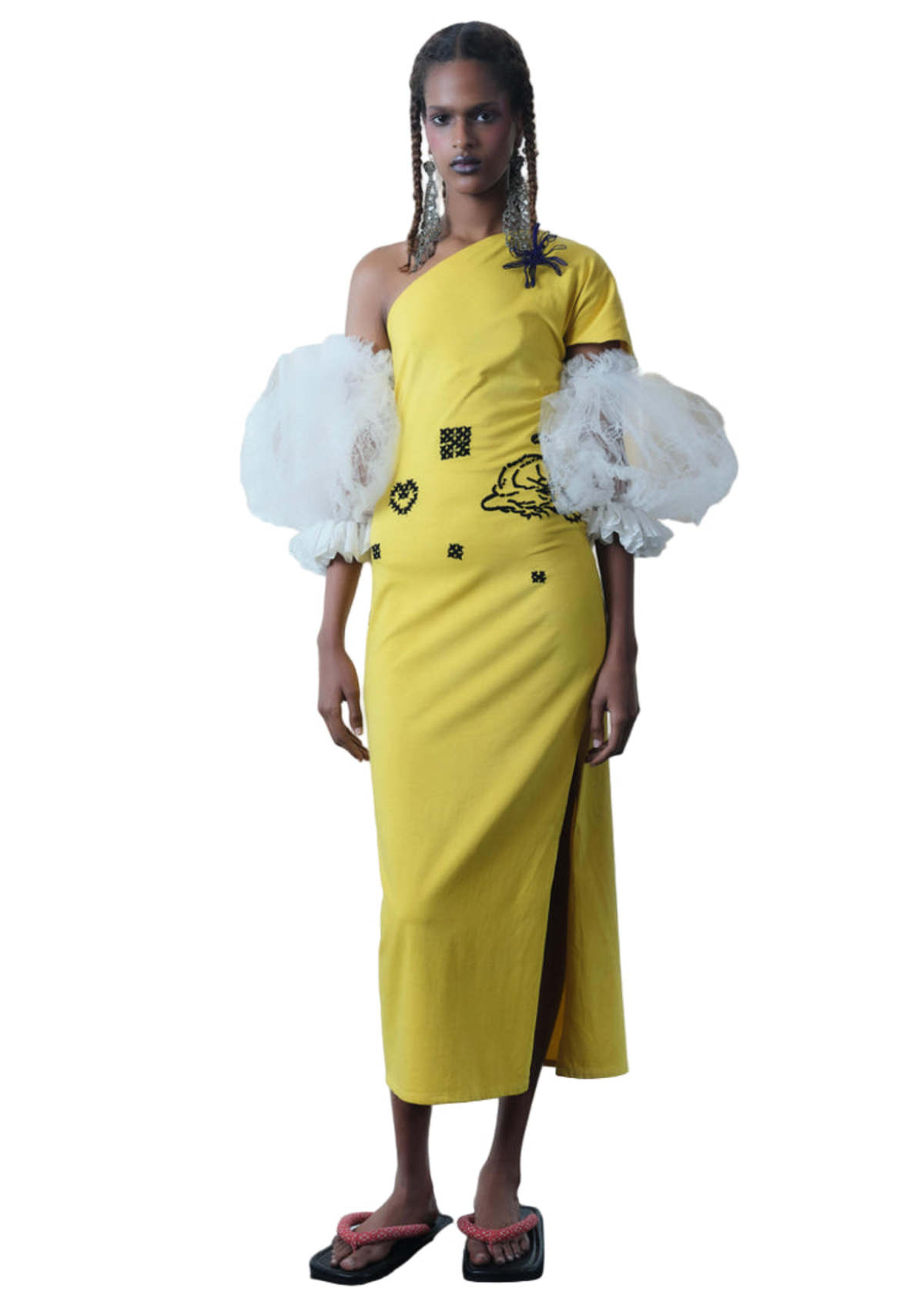 TIGRA TIGRA T-Shirt Dress with Tiger/Rabari Embroidery - Yellow/Black - Image 1 of 3