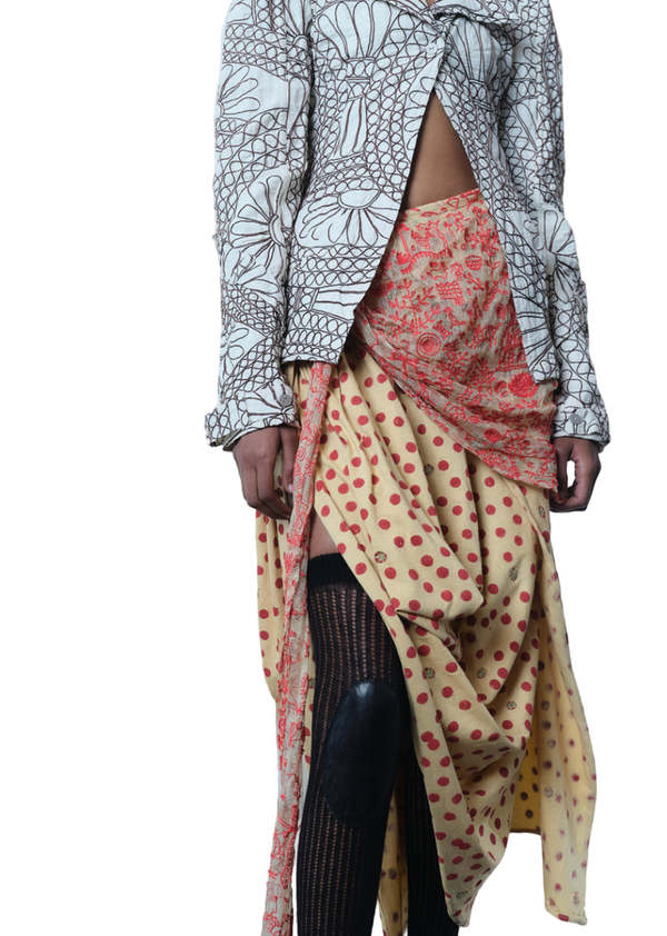 TIGRA TIGRA T-Shirt Kota Drape Skirt - Beige/Red TIGRA TIGRA T-Shirt Kota Drape Skirt - Beige/Red