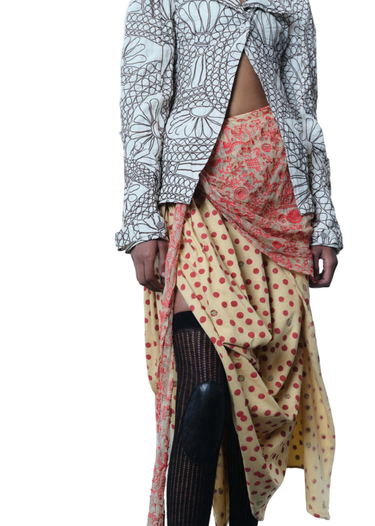 TIGRA TIGRA T-Shirt Kota Drape Skirt - Beige/Red - Image 1 of 3