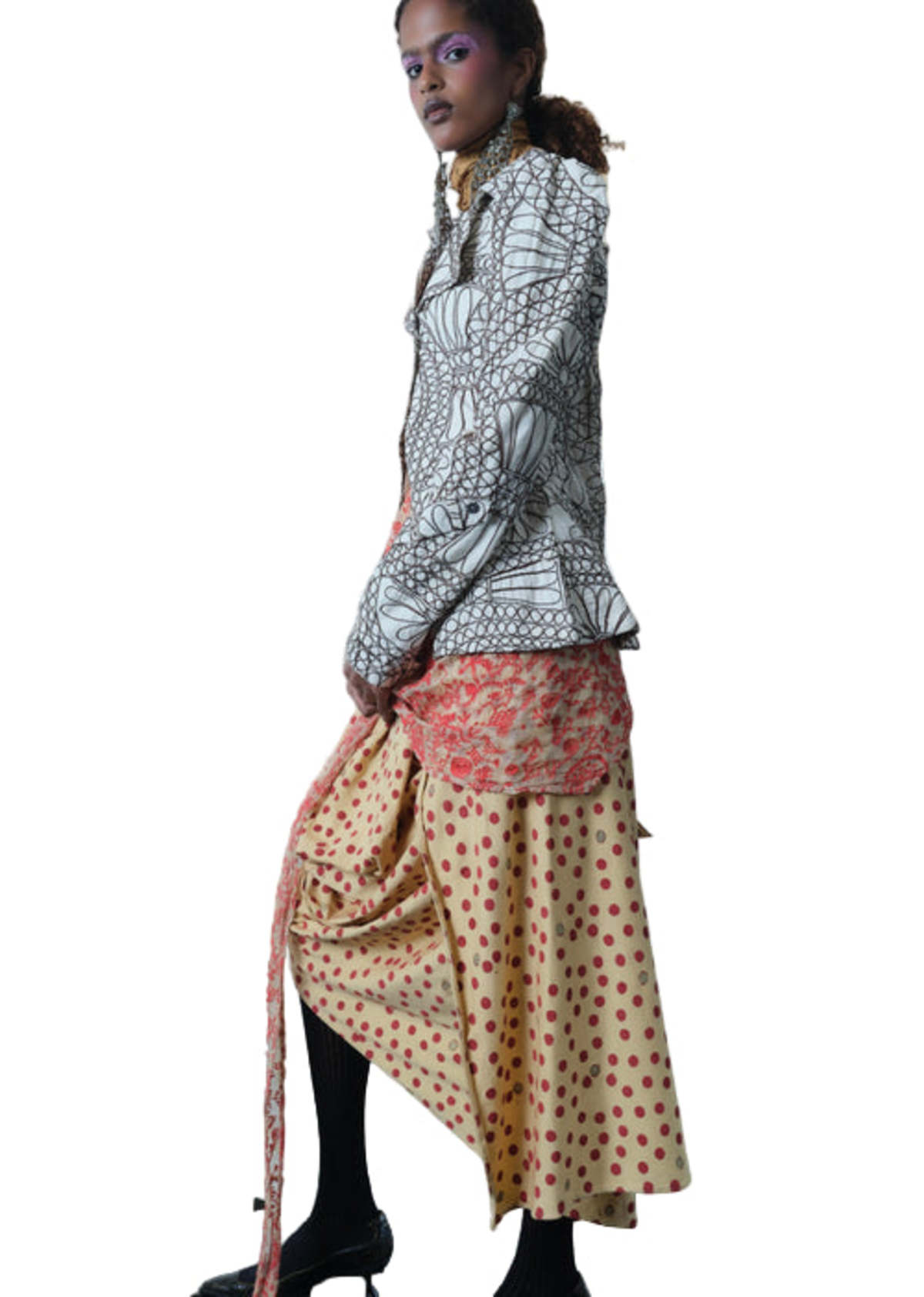 TIGRA TIGRA T-Shirt Kota Drape Skirt - Beige/Red - Image 2 of 3