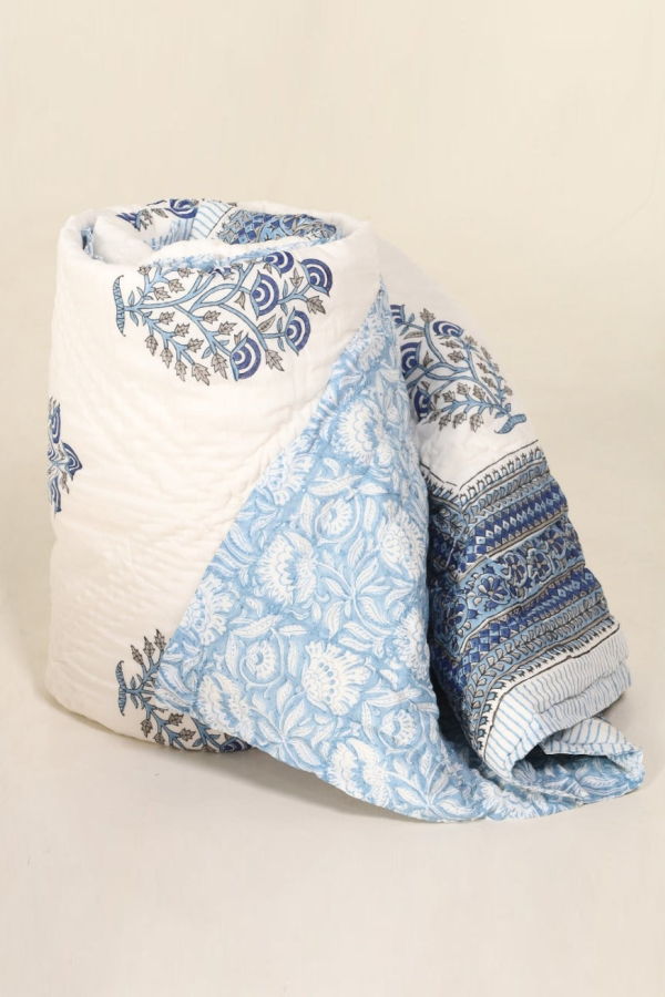 Mela Artisans Mughal Florals Blockprinted Reversible Quilt