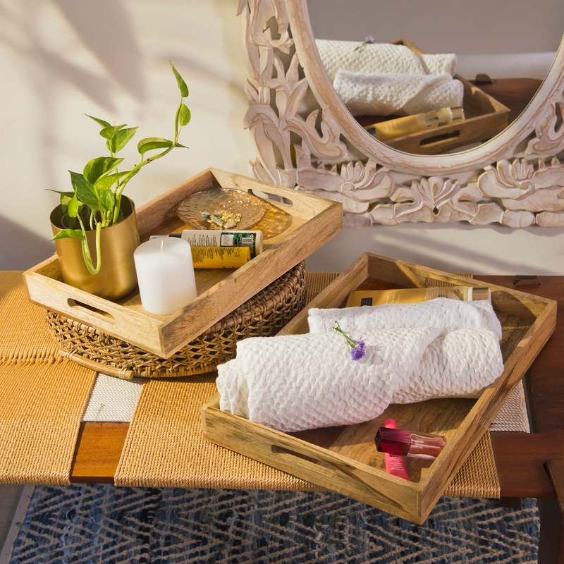 Mela Artisans Rustic Elegance Two-Tone Serving Tray Set