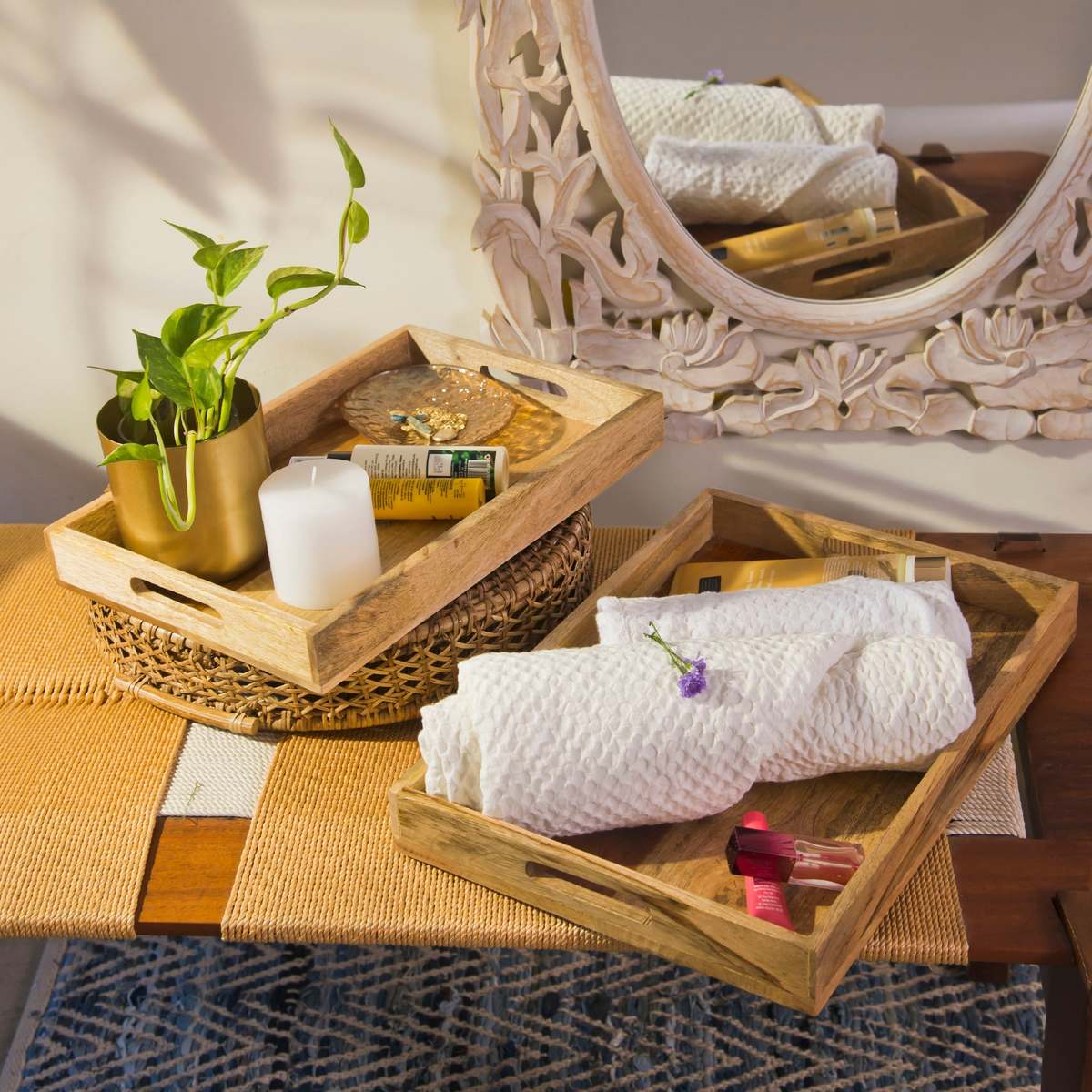 Mela Artisans Rustic Elegance Two-Tone Serving Tray Set - Image 5 of 6