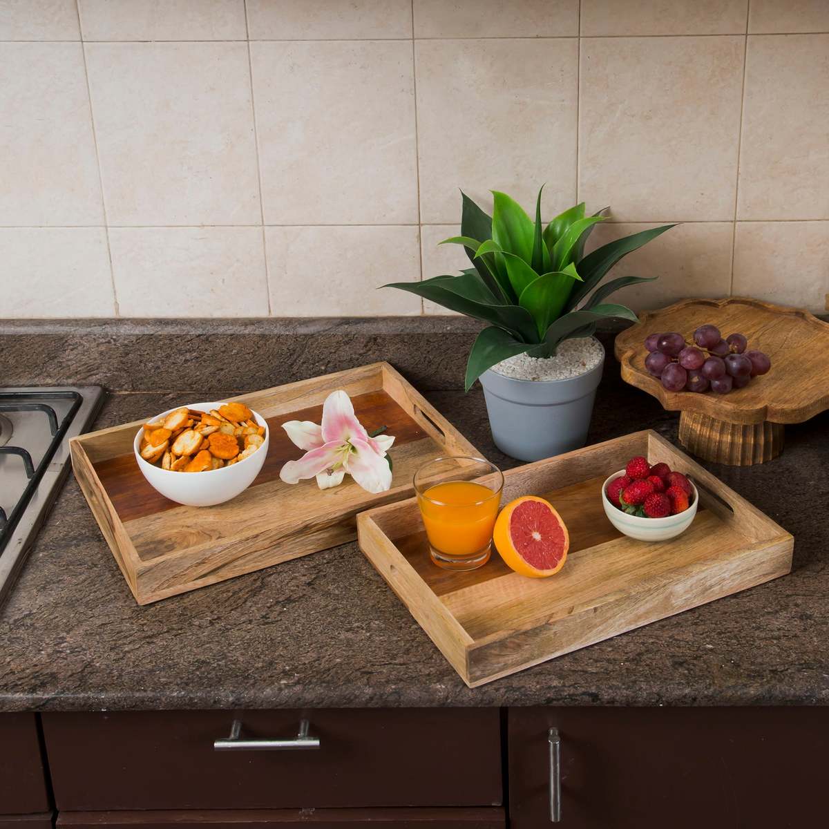 Mela Artisans Rustic Elegance Two-Tone Serving Tray Set - Image 6 of 6