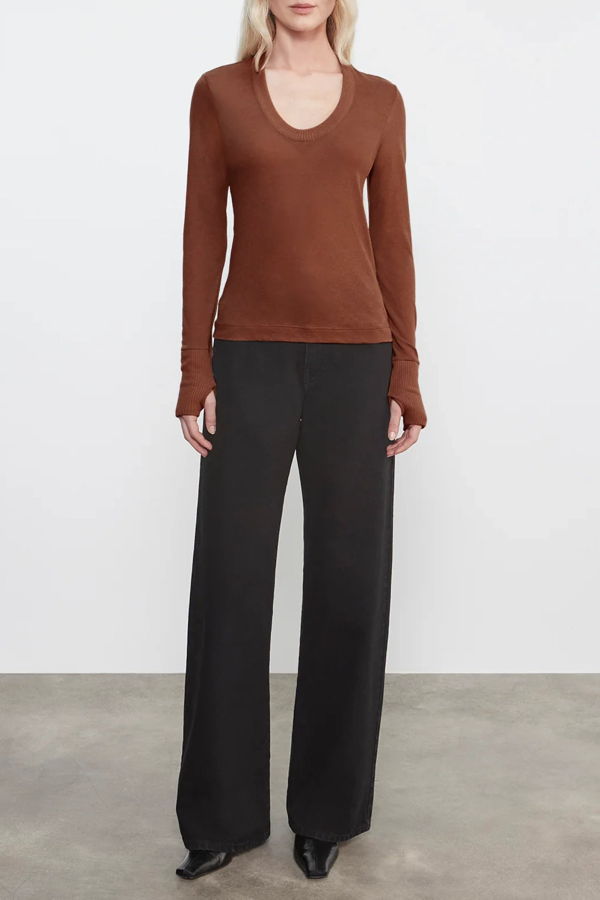 Enza Costa Easy Cuffed U Top - Black