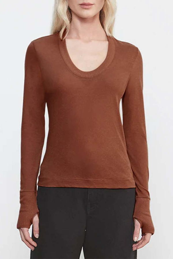 Enza Costa Easy Cuffed U Top - Black