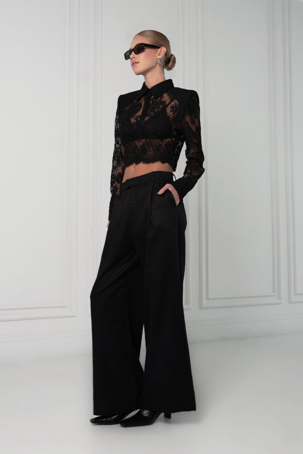 Parentezi Desme Lace Polo Top - Black