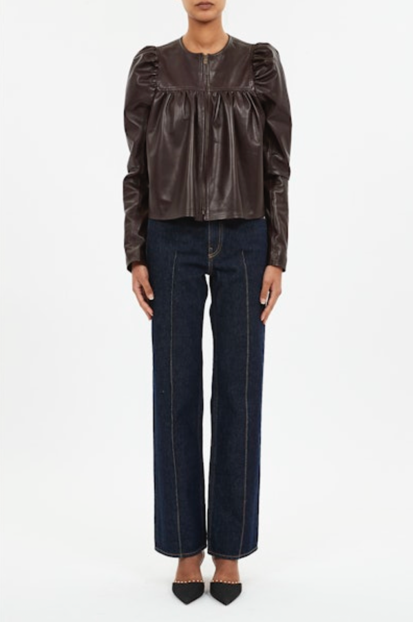 Ulla Johnson Anouk Zip Up Leather Jacket - Mahogany