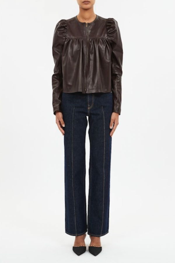 Ulla Johnson Anouk Zip Up Leather Jacket - Mahogany