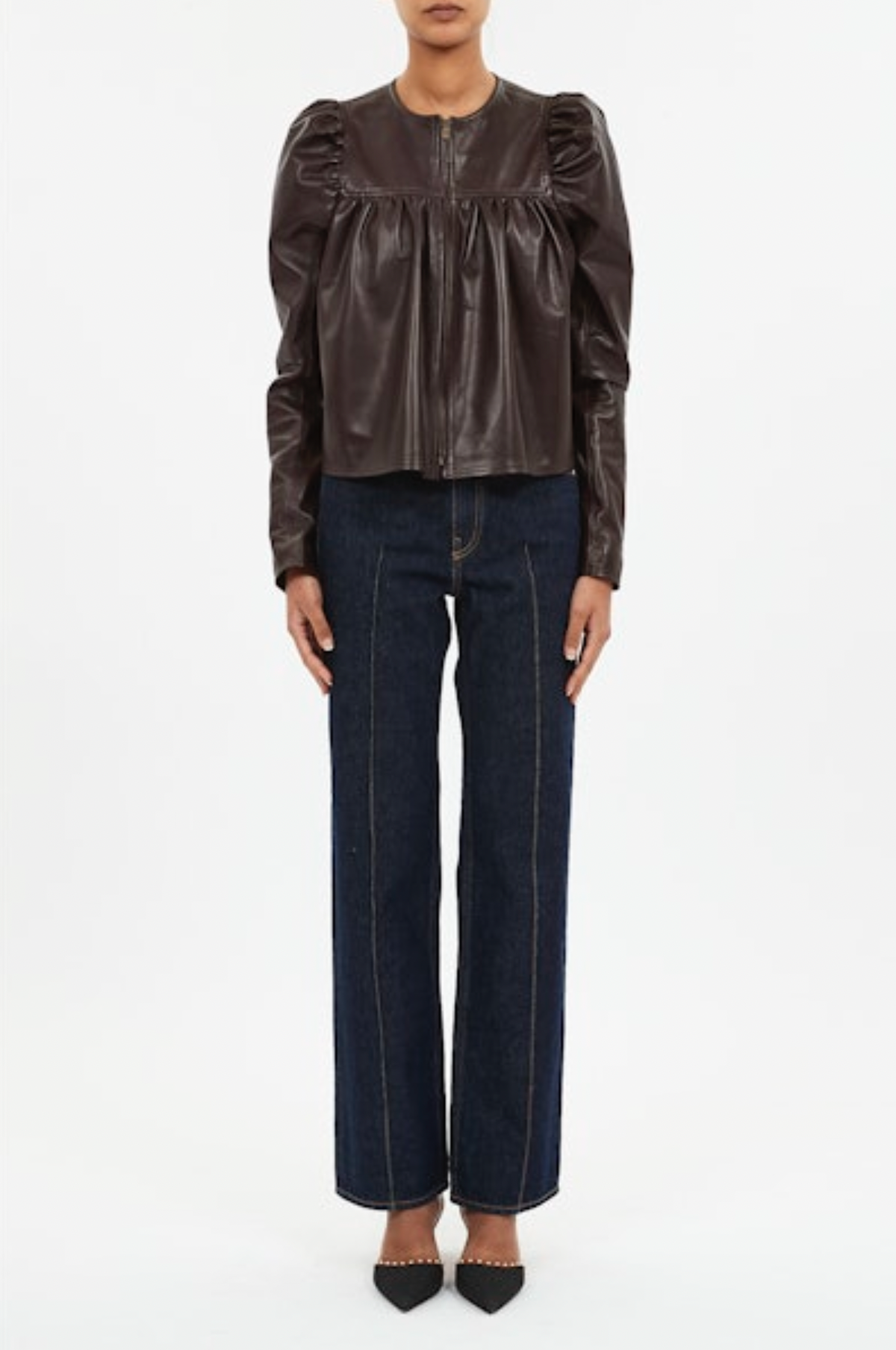 Ulla Johnson Anouk Zip Up Leather Jacket - Mahogany - Image 1 of 3