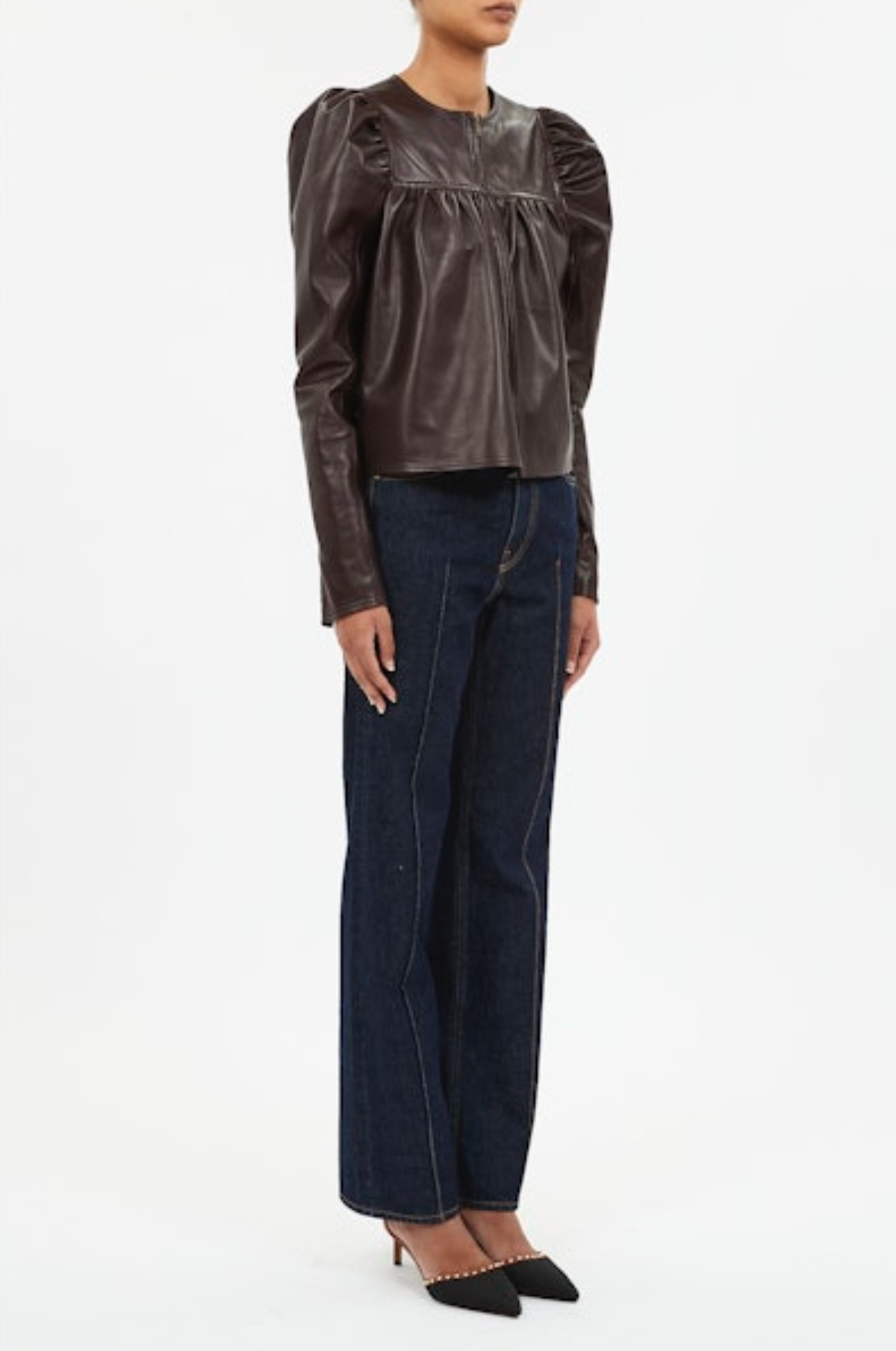 Ulla Johnson Anouk Zip Up Leather Jacket - Mahogany - Image 2 of 3