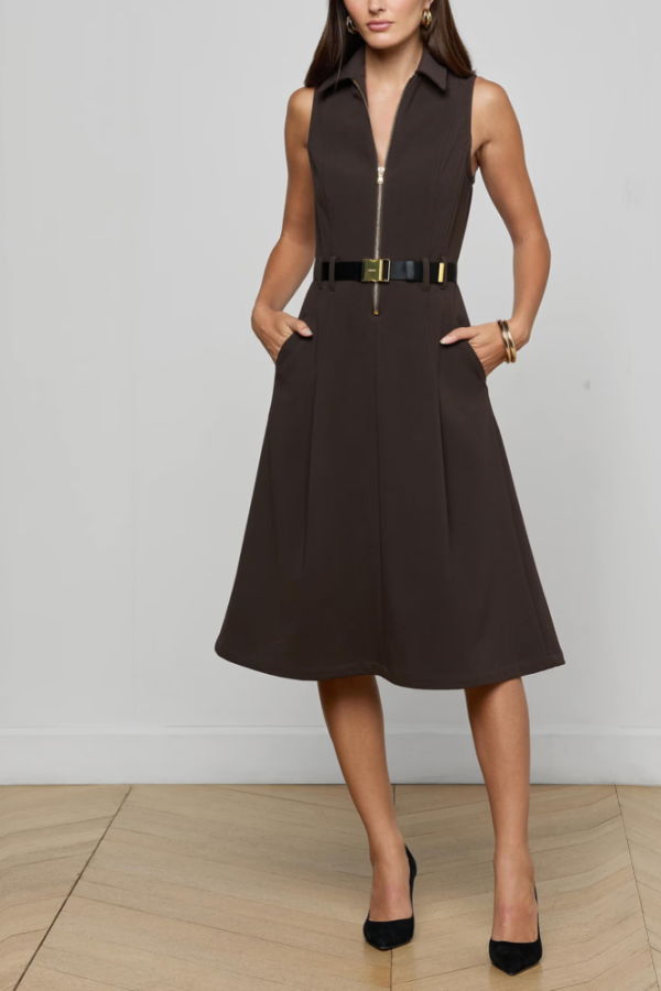 L'agence Kylo Belted Shirt Dress - Dark Brown