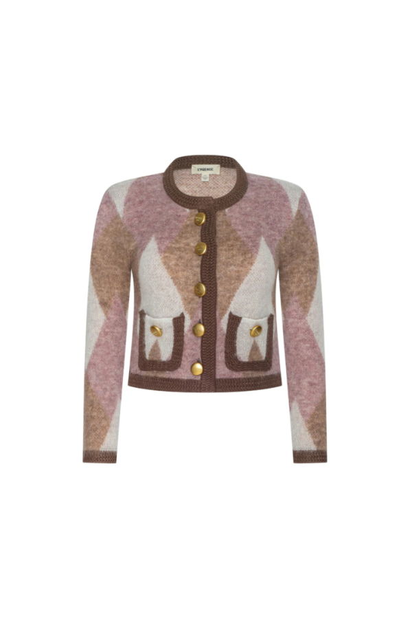 L'agence Siobhan Fuzzy Argyle Cardi - Natural/ Mauve Multi Argyle