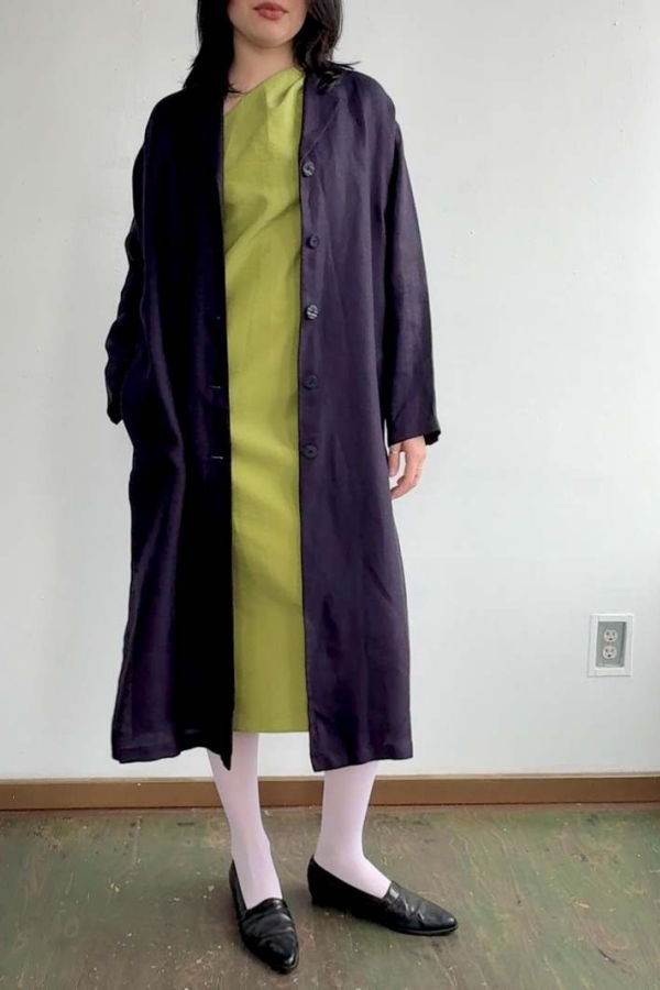 Vintage Kenzo Linen Duster Jacket - Navy