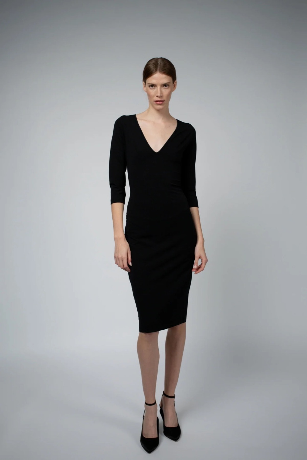 Santicler Kiara Organic Cotton V-Neck Dress - Black - Image 1 of 3