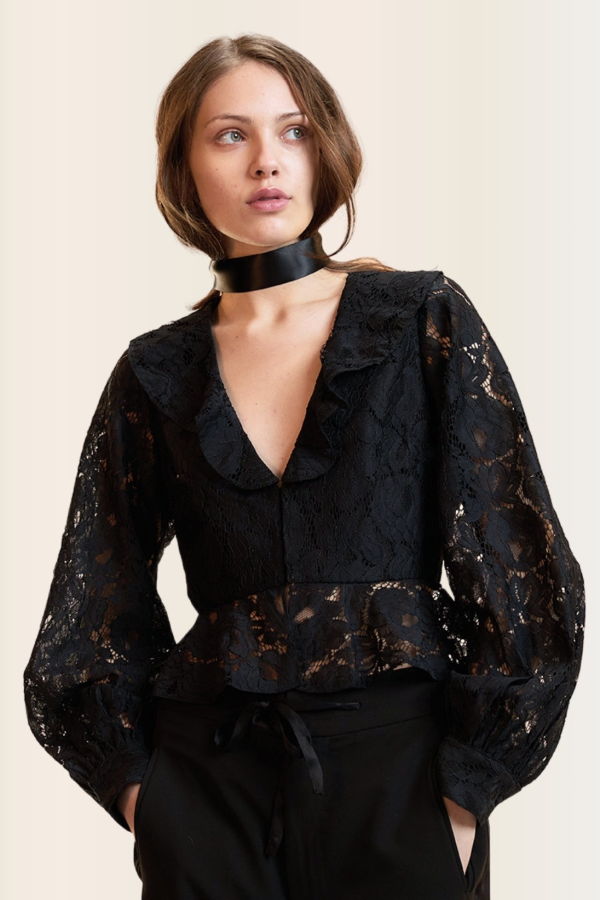 Cynthia Rowley Verona Lace Blouse - Black