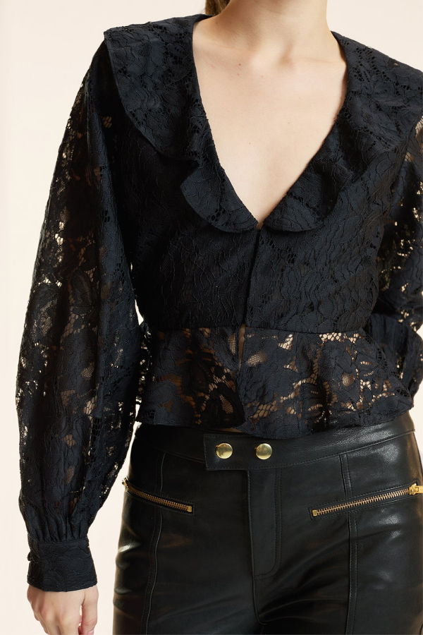 Cynthia Rowley Verona Lace Blouse - Black