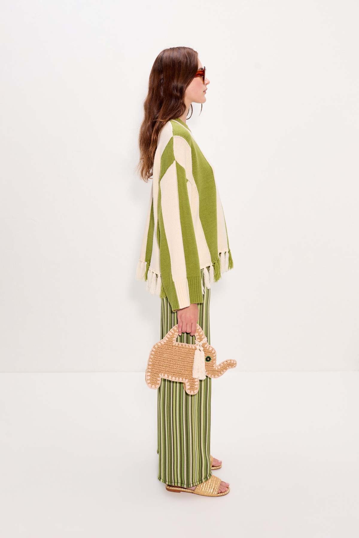 Simon Miller Faye Tassel Sweater - Moss Green/Cream - Image 3 of 4