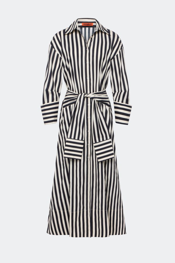 Simon Miller Inna Poplin Maxi Dress - Black/Choco Brown Stripe