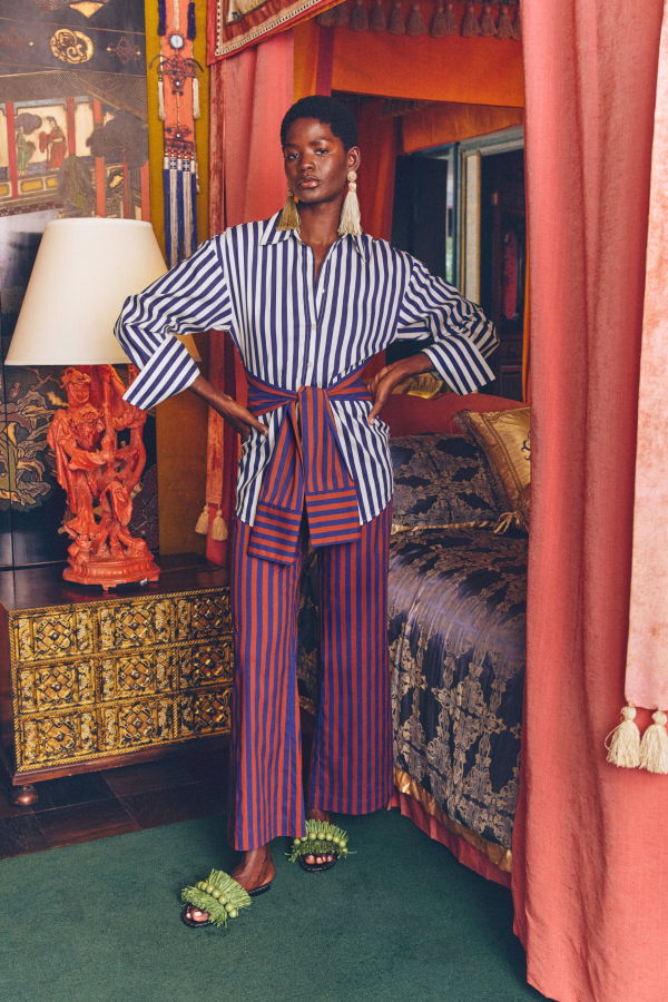 Simon Miller Inna Poplin Top - Navy Stripe Multi