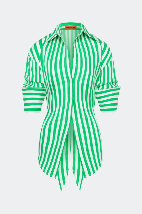 Simon Miller Loch Poplin Button Up Shirt - Grass Green/Macadamia