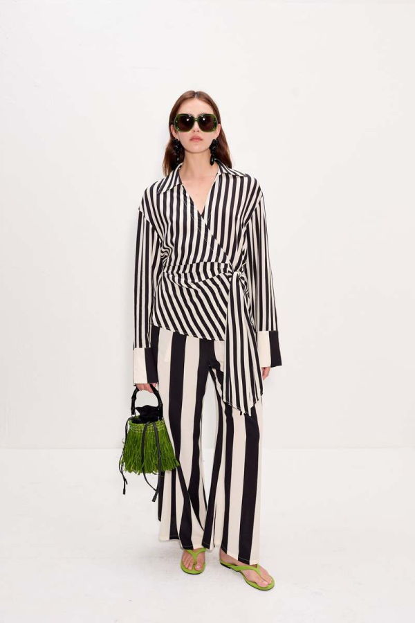 Simon Miller Vietta Crepe Top - Black/White Stripe