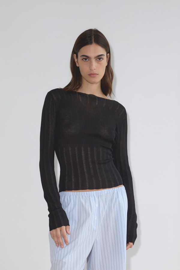 Deiji Studios Open Work Longsleeve Top - Black