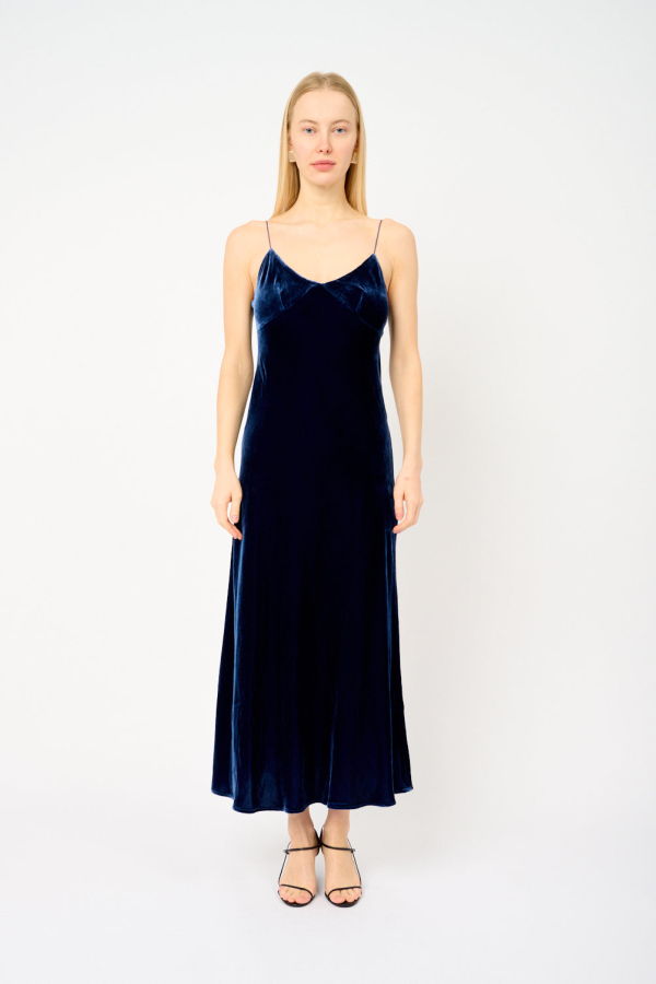 Asceno Alberta Velvet Dress - Midnight Blue