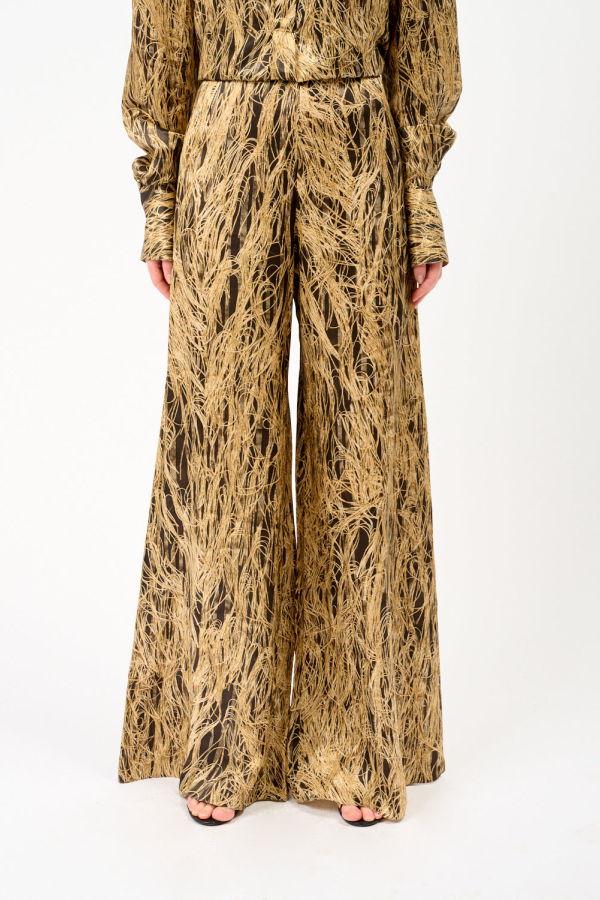 Roksanda Arneau Silk-Satin Wide-Leg Pants - Gold Feather
