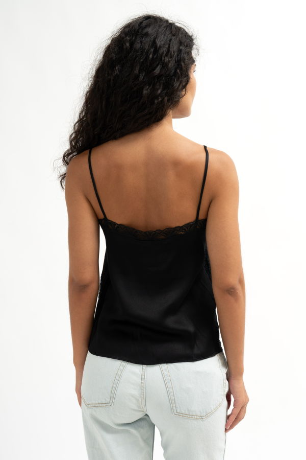 Alberta Ferretti Satin & Lace Camisole - Black