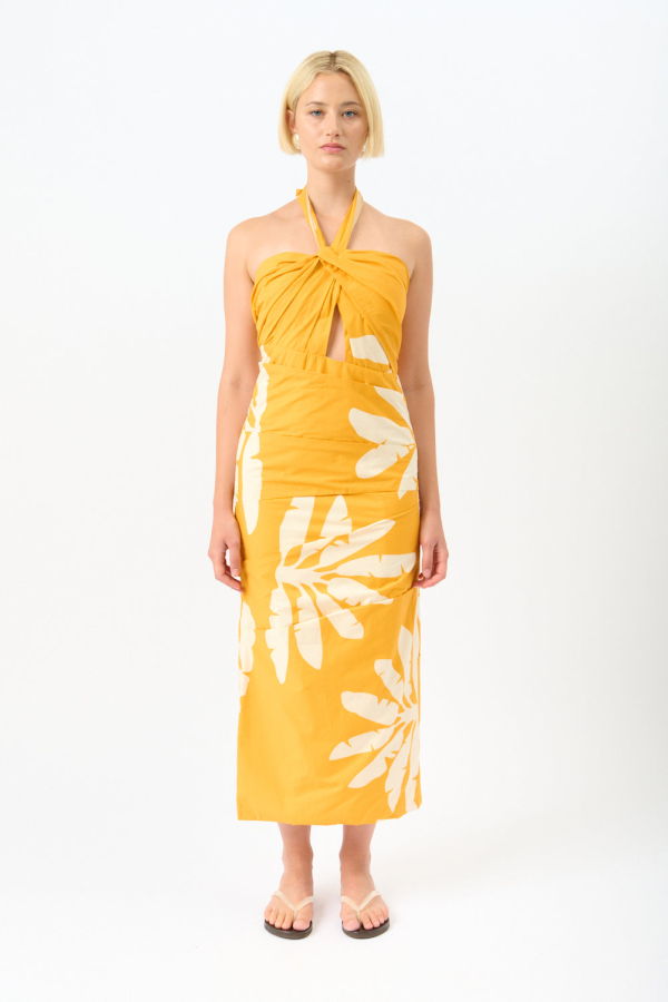 JOHANNA ORTIZ Chiricahua Printed Halter Twist-Front Maxi Dress