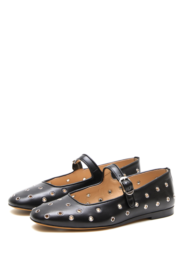 Le Monde Beryl Classic Eyelet Studded Leather Mary Jane Flats