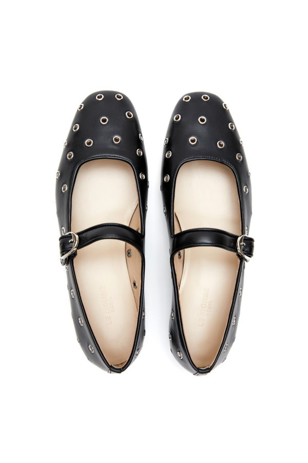 Le Monde Beryl Classic Eyelet Studded Leather Mary Jane Flats