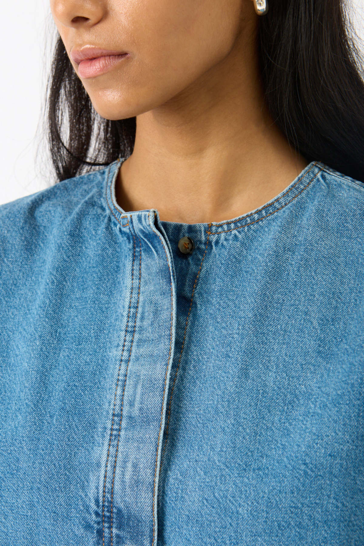 Totême Collarless Denim Shirt - Blue - Image 3 of 4