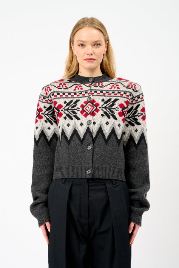 Magda Butrym Cropped Fair Isle Jacquard-Knit Cashmere Cardigan