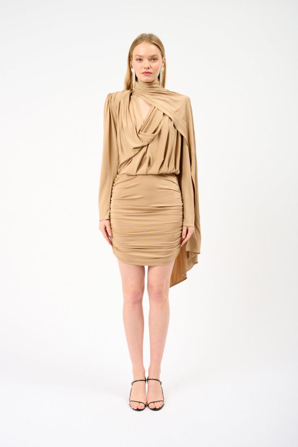 Magda Butrym Draped Satin Mini Dress with Scarf