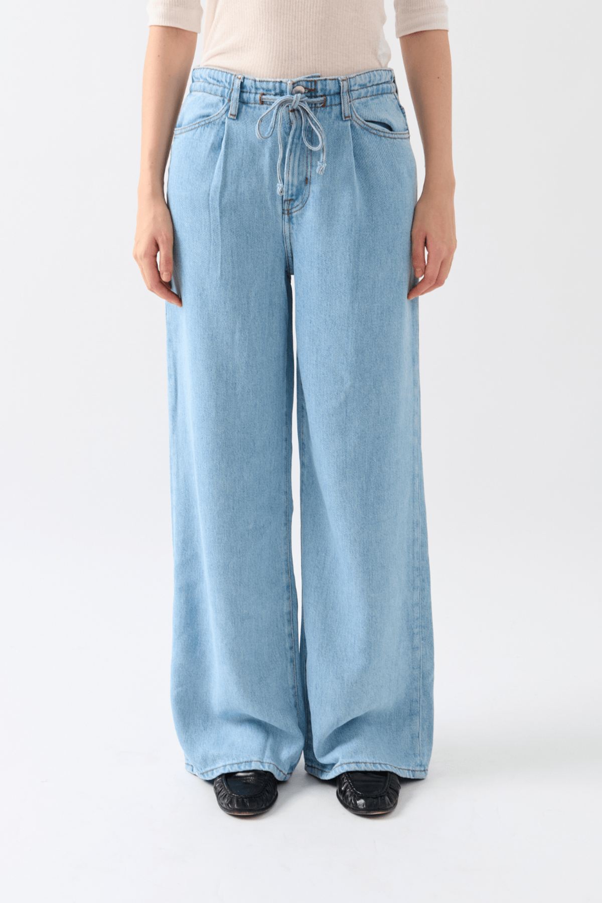 Frame Drawstring Wide Leg Jeans - Light Blue - Image 1 of 4