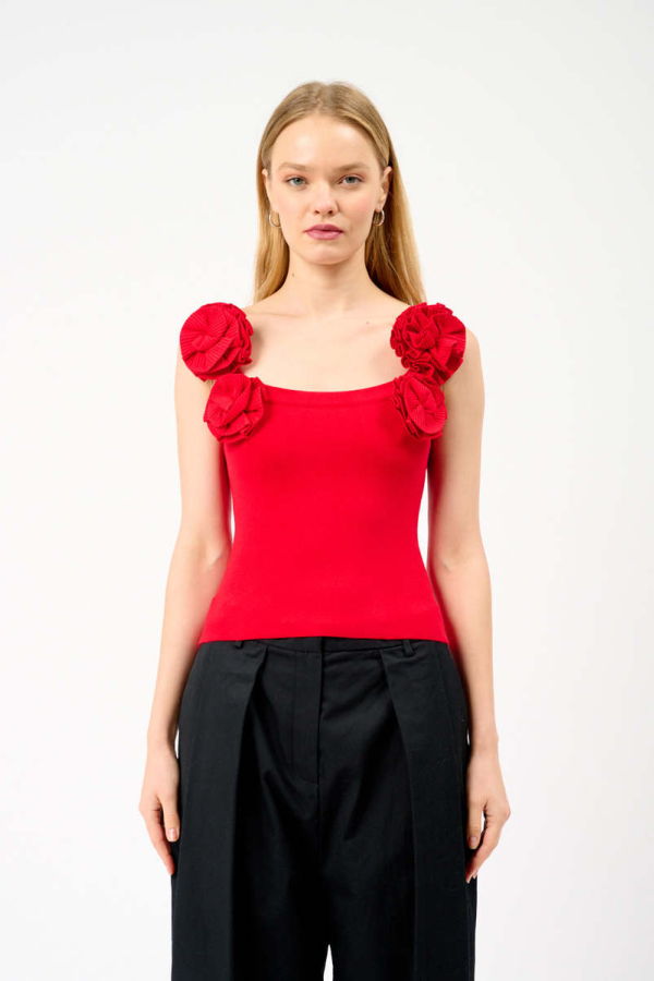 Magda Butrym Knit Off-the-Shoulder Top with Flowers