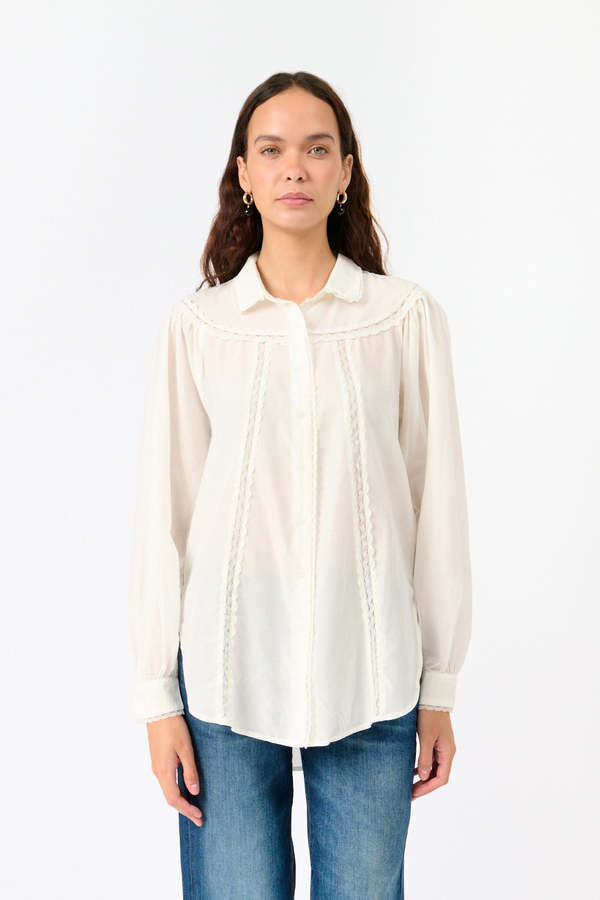 7 for all Mankind Lace Trim Blouse - White