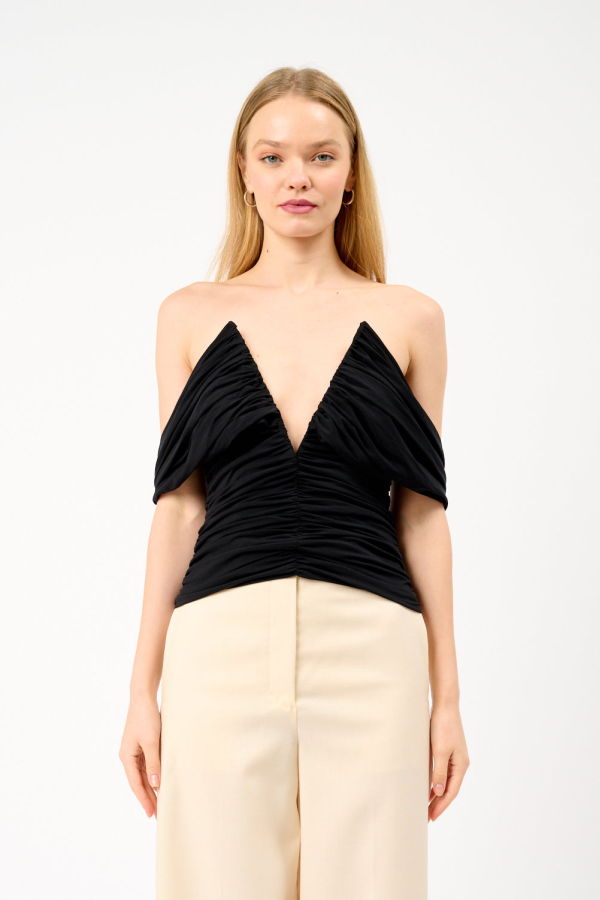 Magda Butrym Off-The-Shoulder Ruched Jersey Top - Black