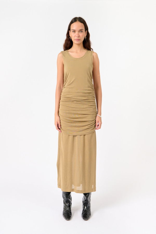 Bite Studios Romana Layered Sheer Tank Dress - Biscotti