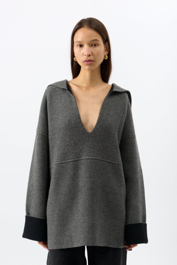 Jil Sander Sailor Collar Knitted Top - Charcoal Grey
