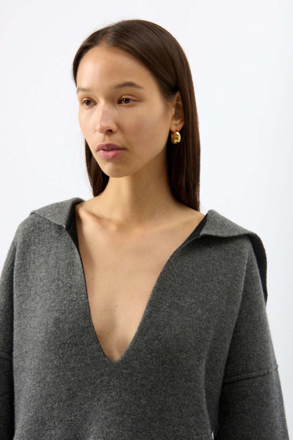 Jil Sander Sailor Collar Knitted Top - Charcoal Grey