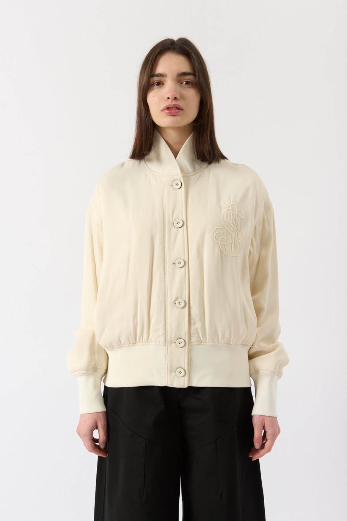 Jil Sander Silk Bomber Jacket - Cream - Image 1 of 4