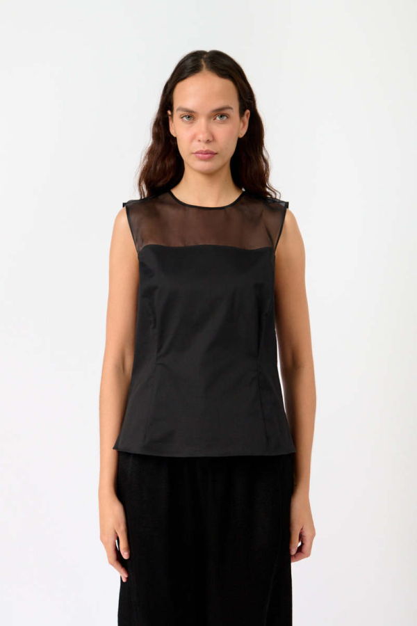 7 for all Mankind Sleeveless Sheer Yolk Top